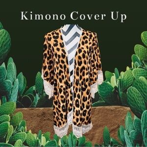 G&E Grace & Emma Leopard Print Kimono Cardigan Cover Up NWT OSFM
